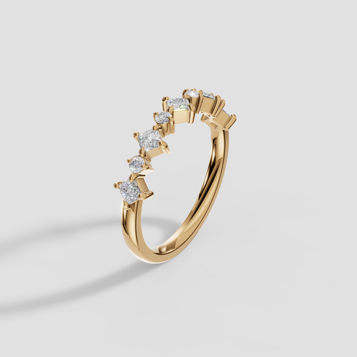 Nova Princess & Round Diamond Stacking Band Ring in Gold