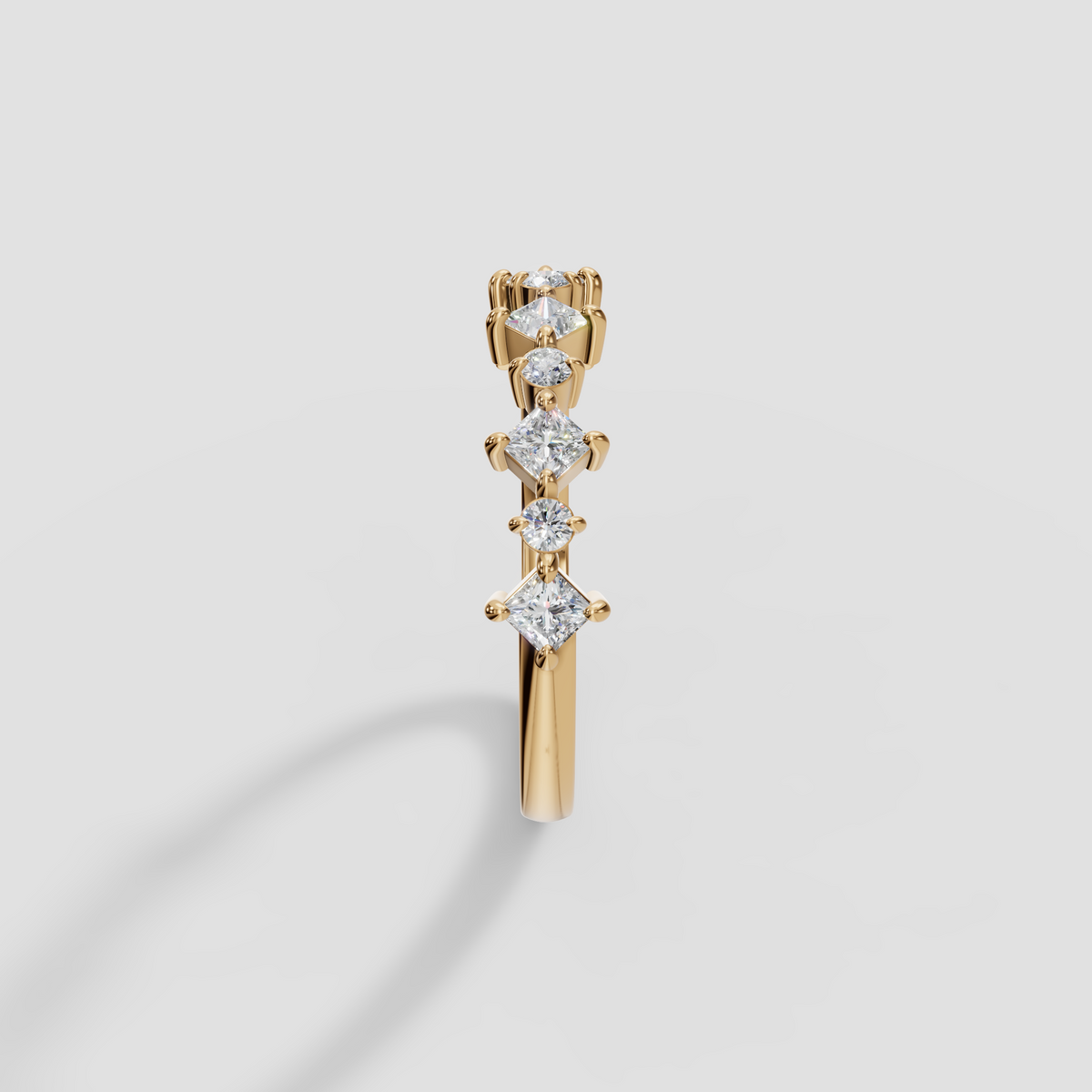 Nova Princess & Round Diamond Stacking Band Ring in Gold
