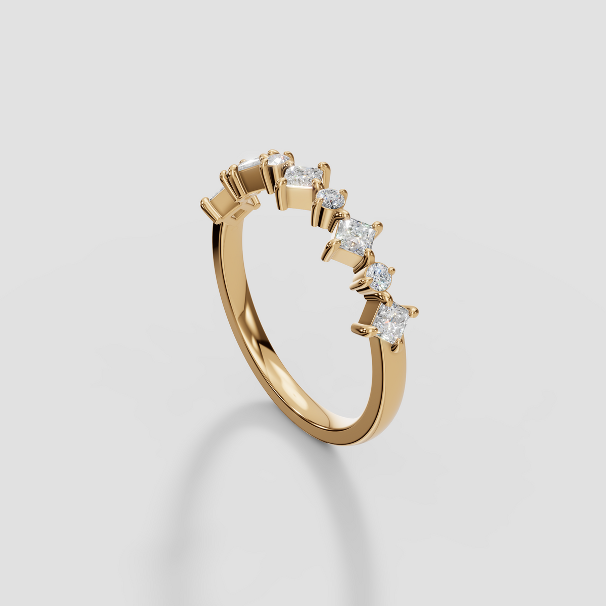 Nova Princess & Round Diamond Stacking Band Ring in Gold