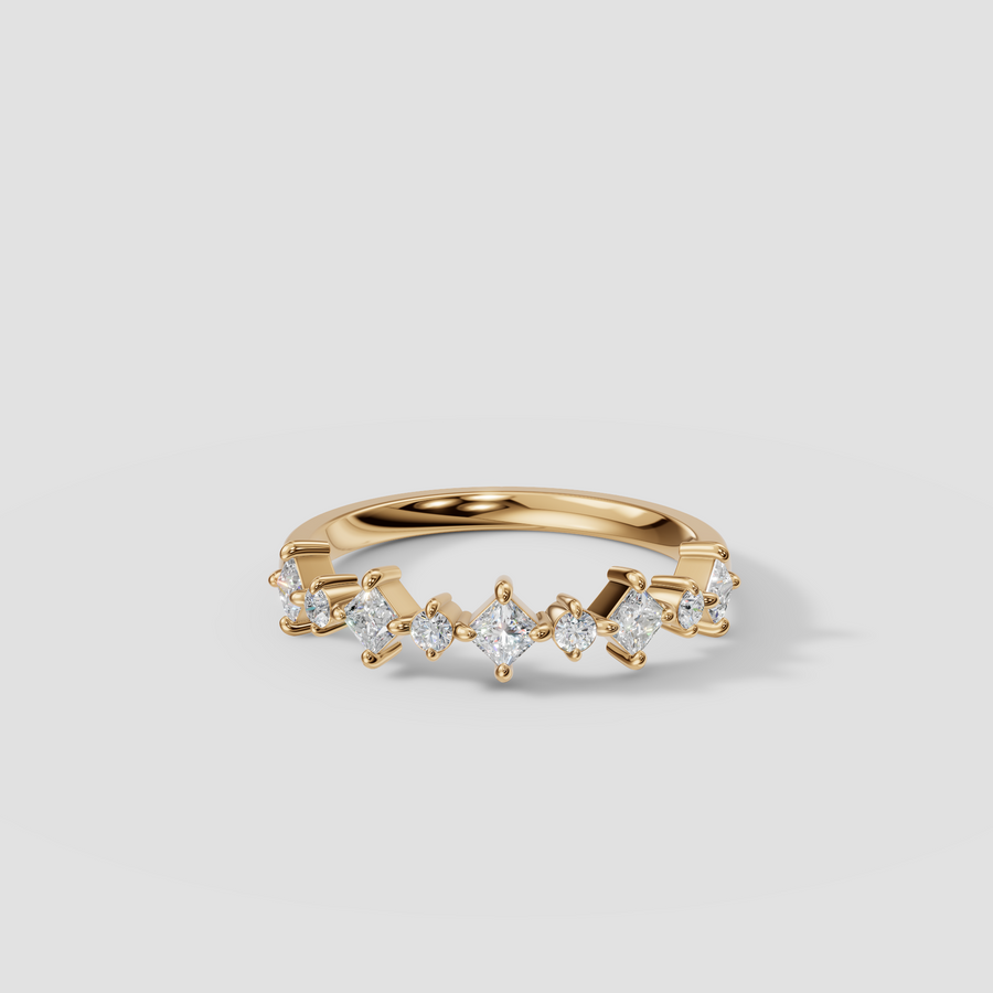 Nova Princess & Round Diamond Stacking Band Ring in Gold