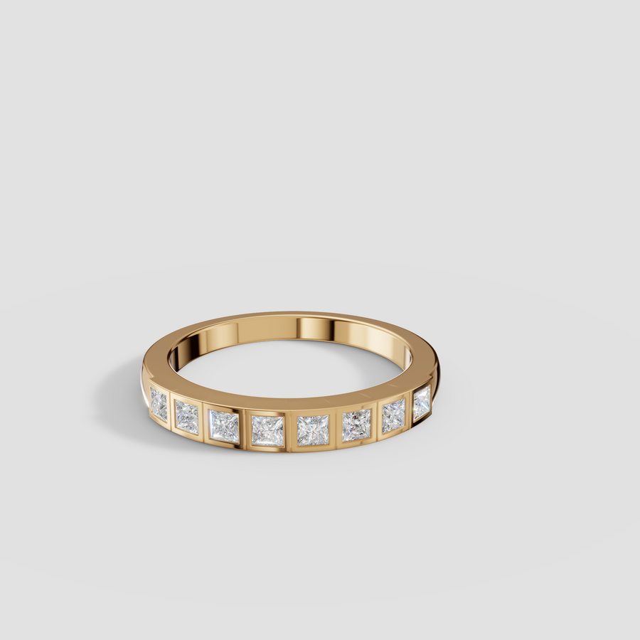 Wren Princess Cut Diamond Channel- Set Stacking Band Ring in Gold