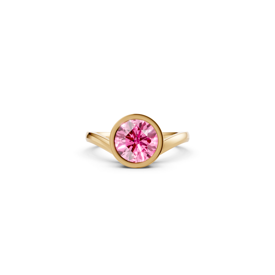 Zora Round Pink Diamond Solitaire Bezel Set Statement Ring