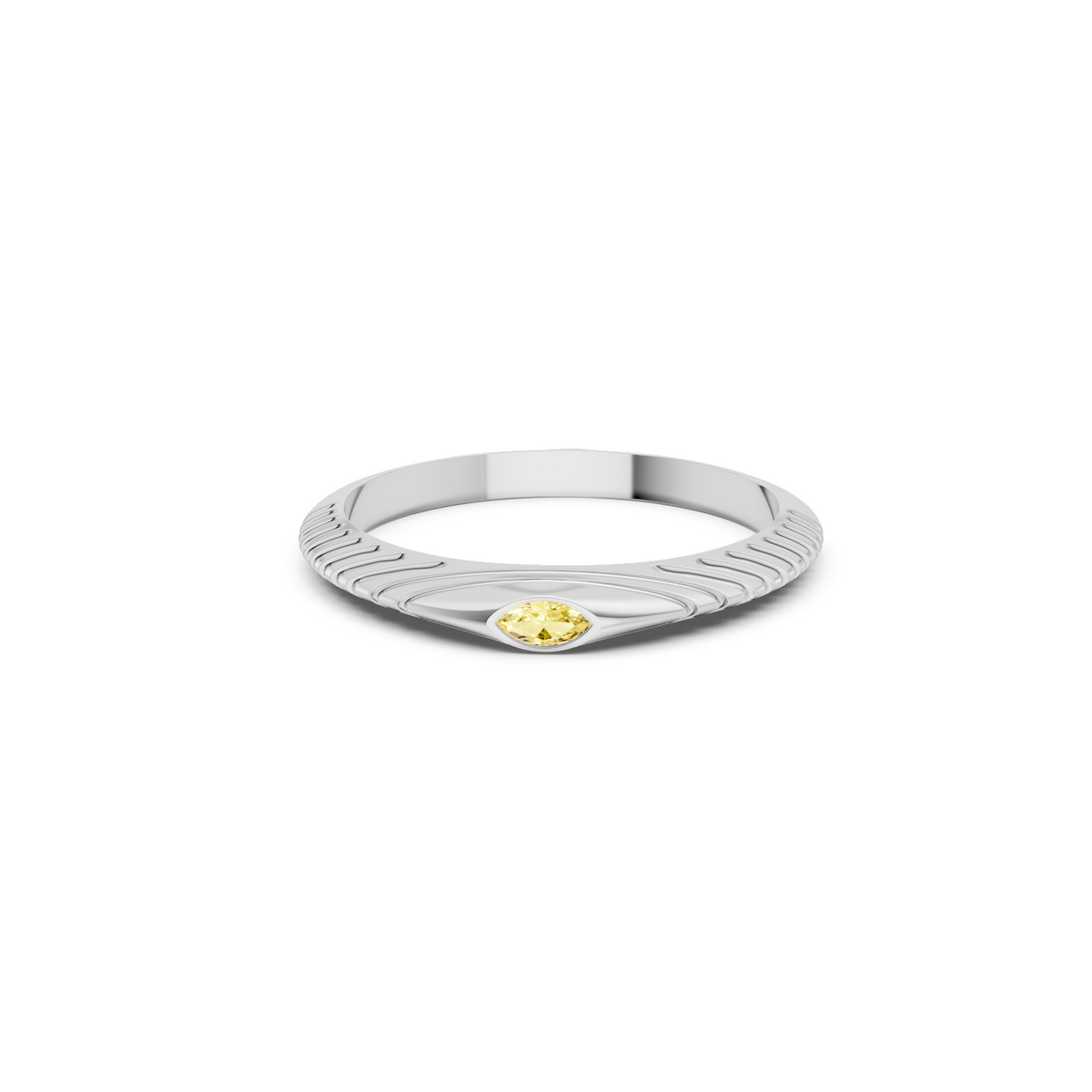 Marquise Yellow Diamond Bezel Set Solitaire Statement Ribbed Band