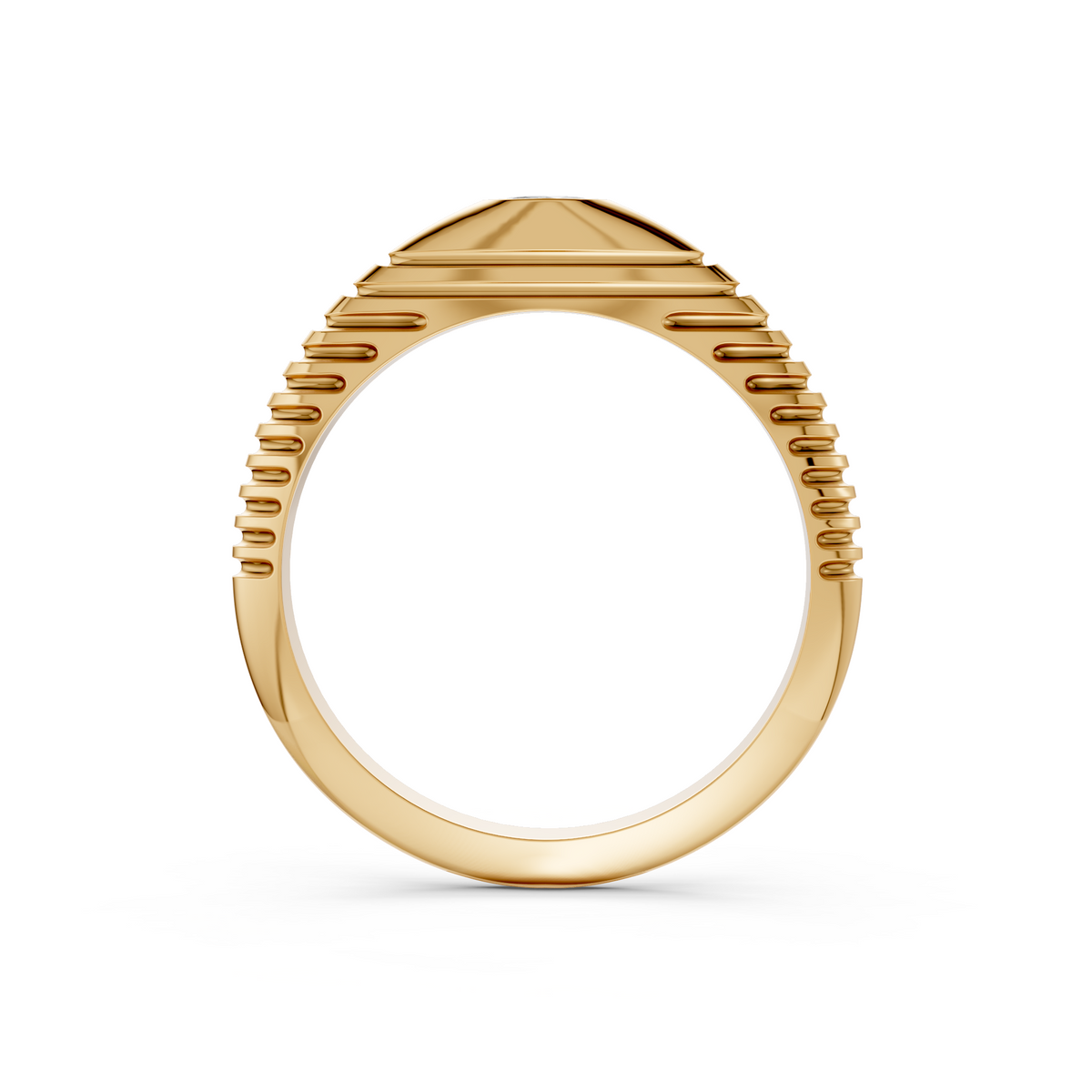 Marquise Yellow Diamond Bezel Set Solitaire Statement Ribbed Band