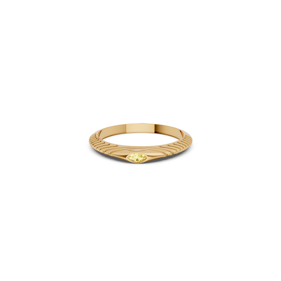 Marquise Yellow Diamond Bezel Set Solitaire Statement Ribbed Band