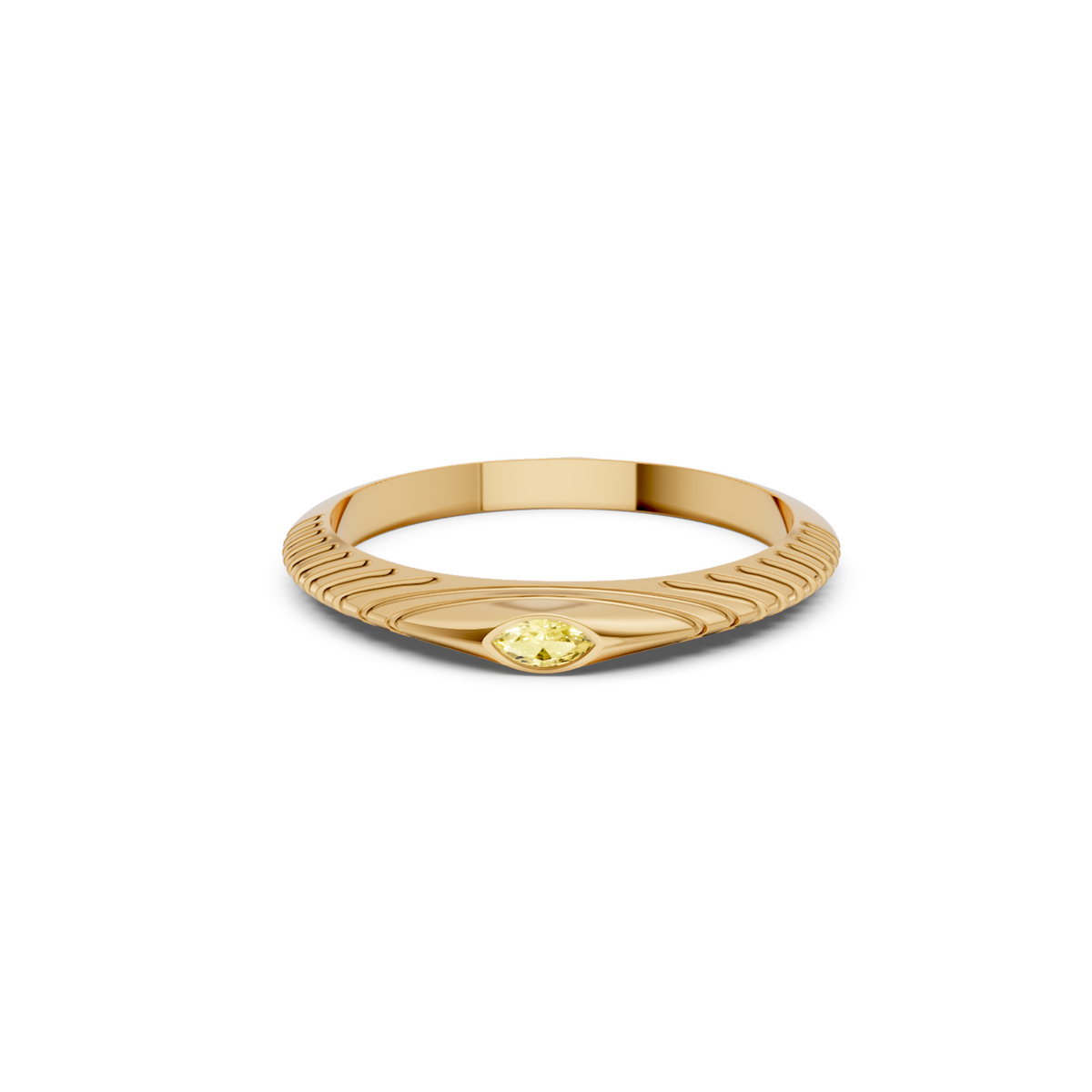 Marquise Yellow Diamond Bezel Set Solitaire Statement Ribbed Band