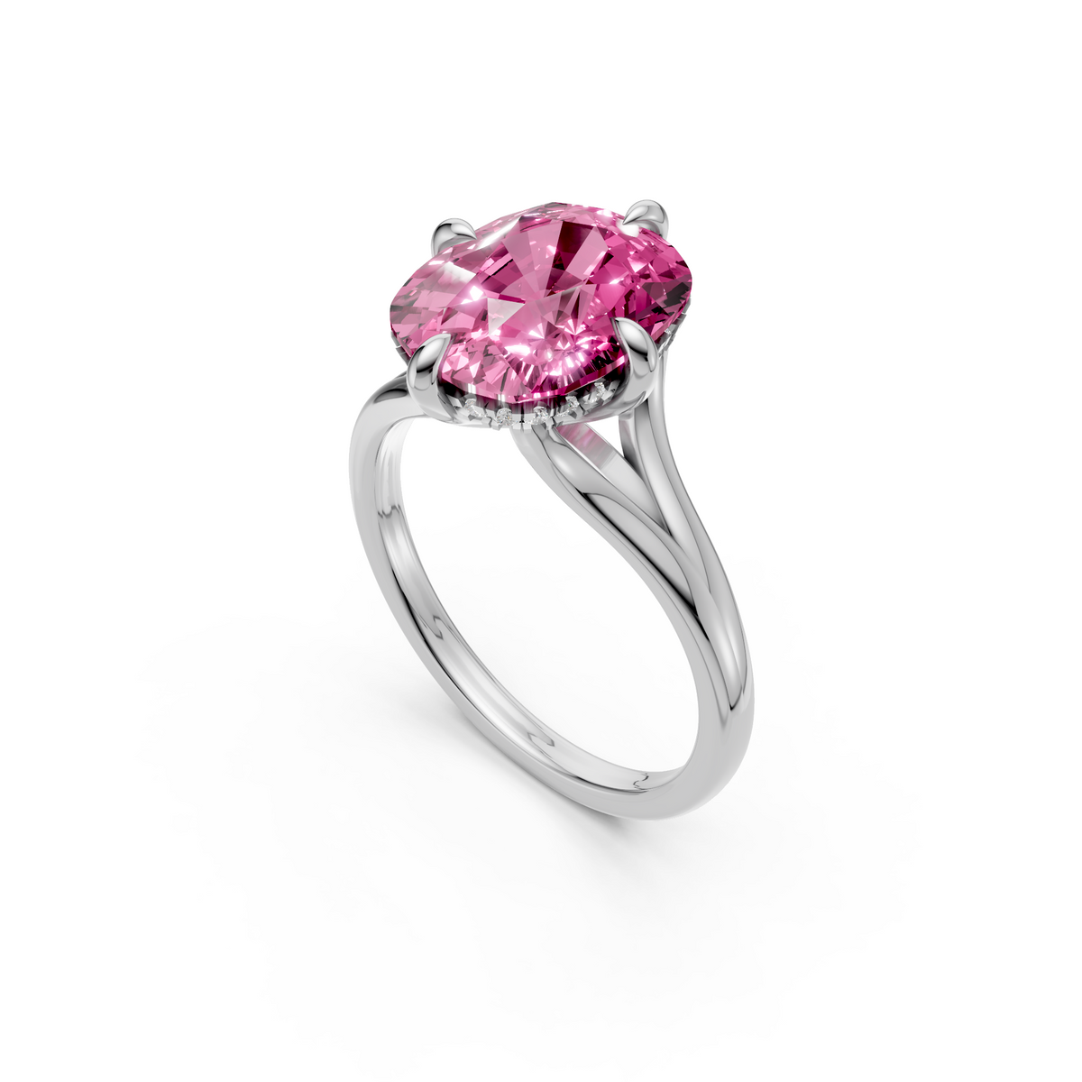 Seraphina vivid Pink Cushion Cut Diamond Halo Engagement Ring