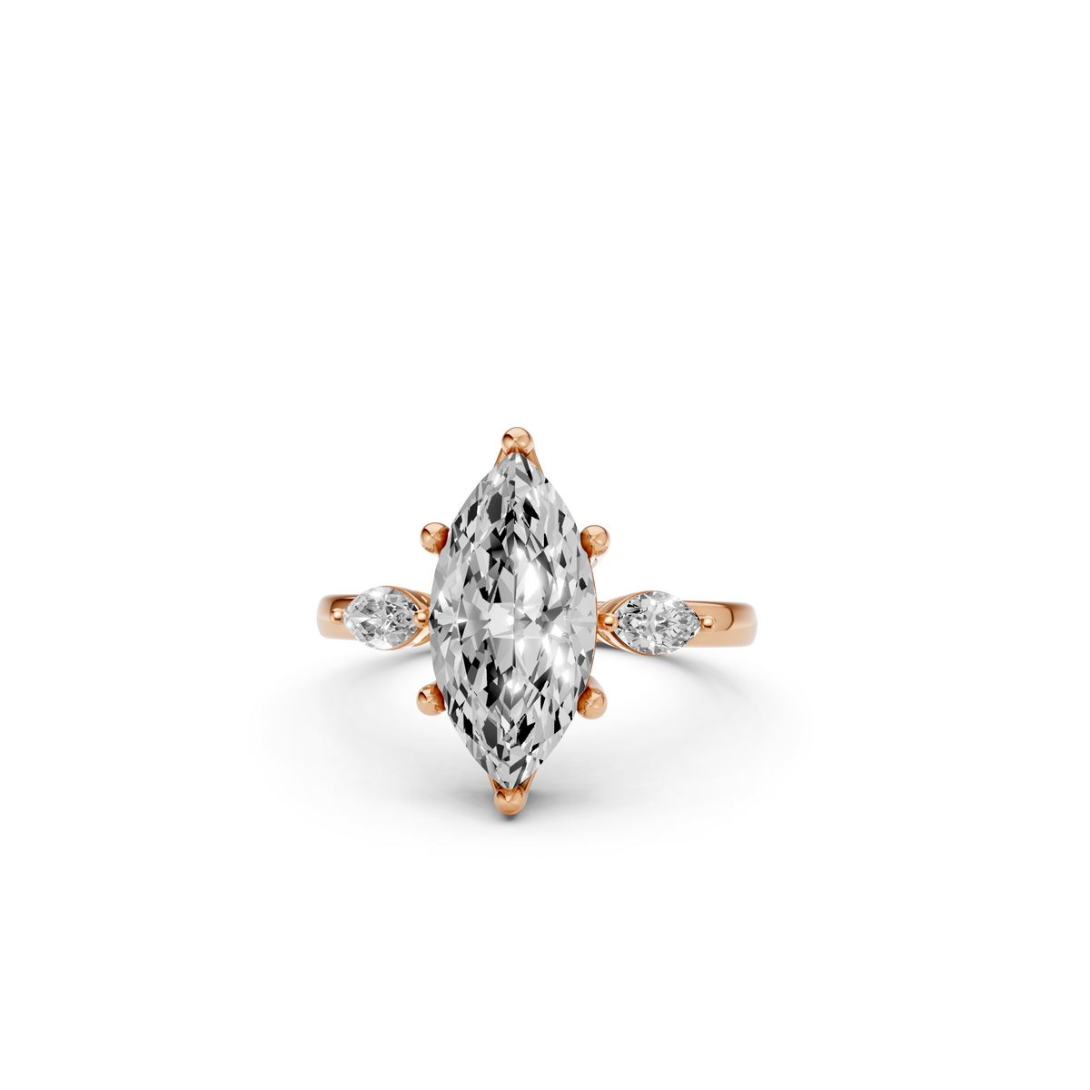 Celestia Marquise Diamond Three-Stone Engagement Ring with Side Diamonds