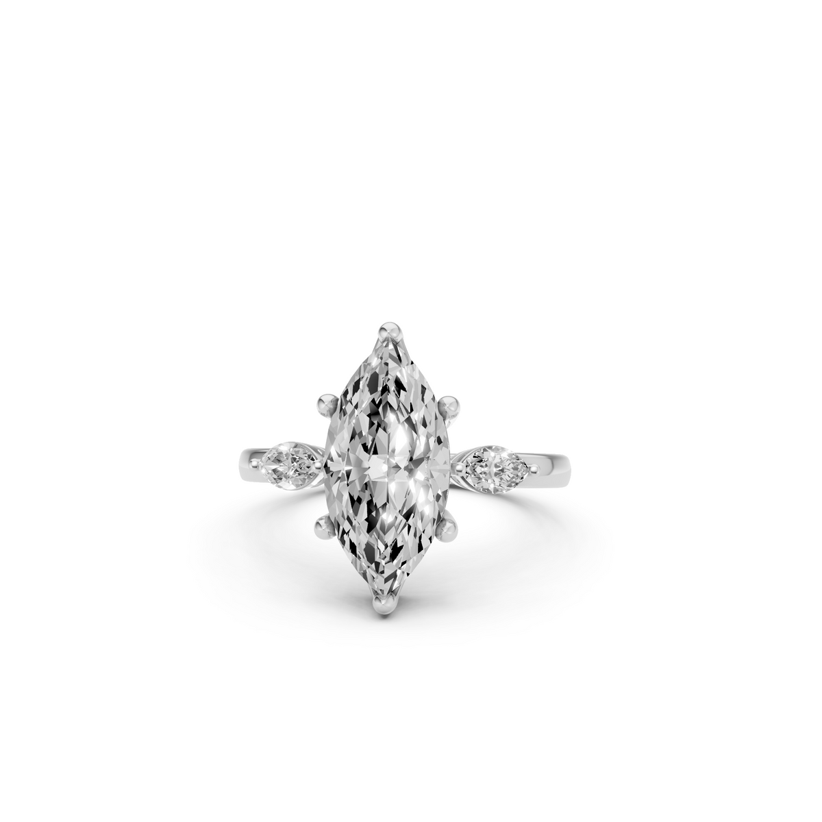 Celestia Marquise Diamond Three-Stone Engagement Ring with Side Diamonds