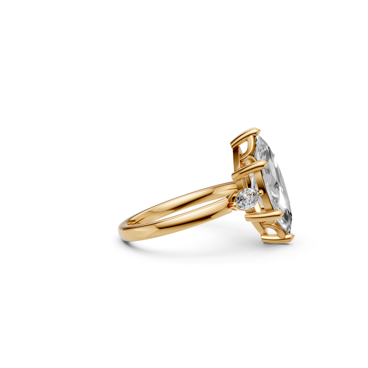 Celestia Marquise Diamond Three-Stone Engagement Ring with Side Diamonds