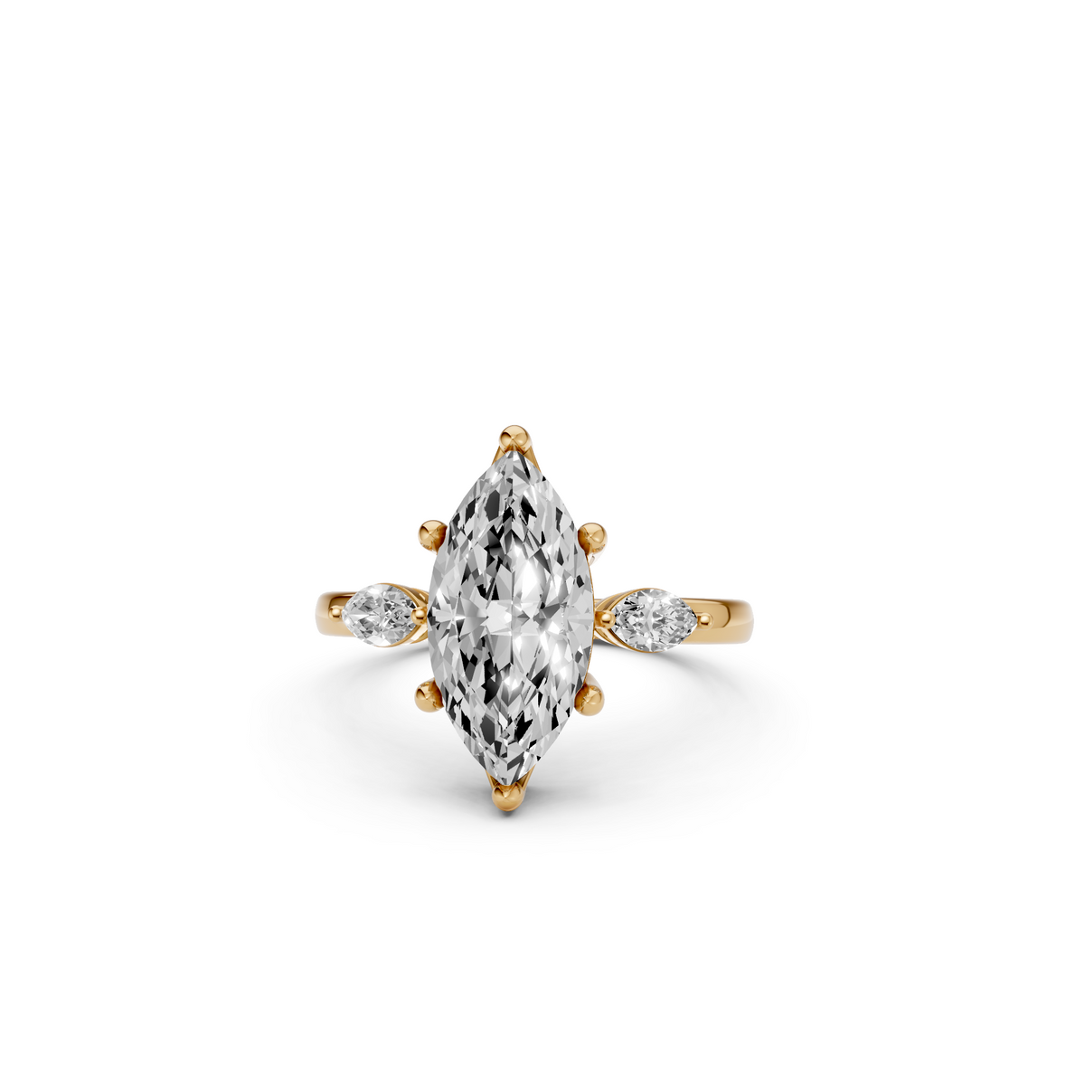 Celestia Marquise Diamond Three-Stone Engagement Ring with Side Diamonds