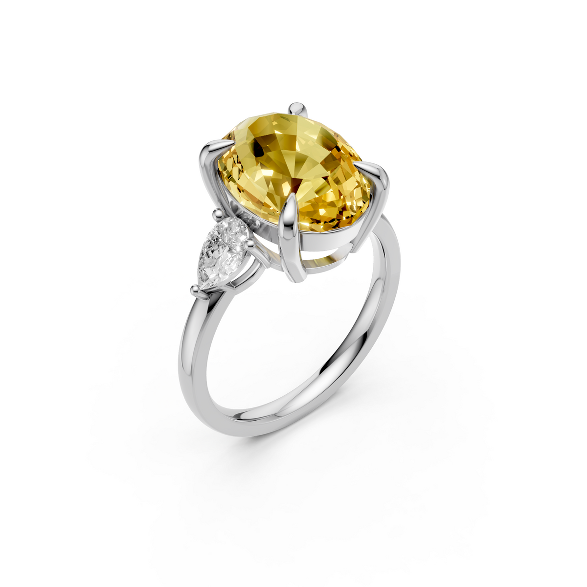 Valentina Yellow Diamond Oval and Pear Three Stone Engagement Ring