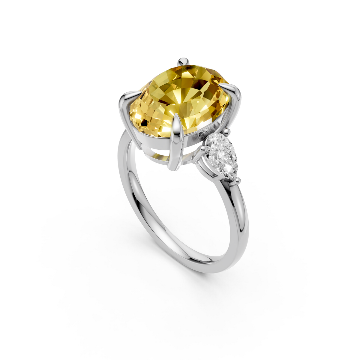 Valentina Yellow Diamond Oval and Pear Three Stone Engagement Ring