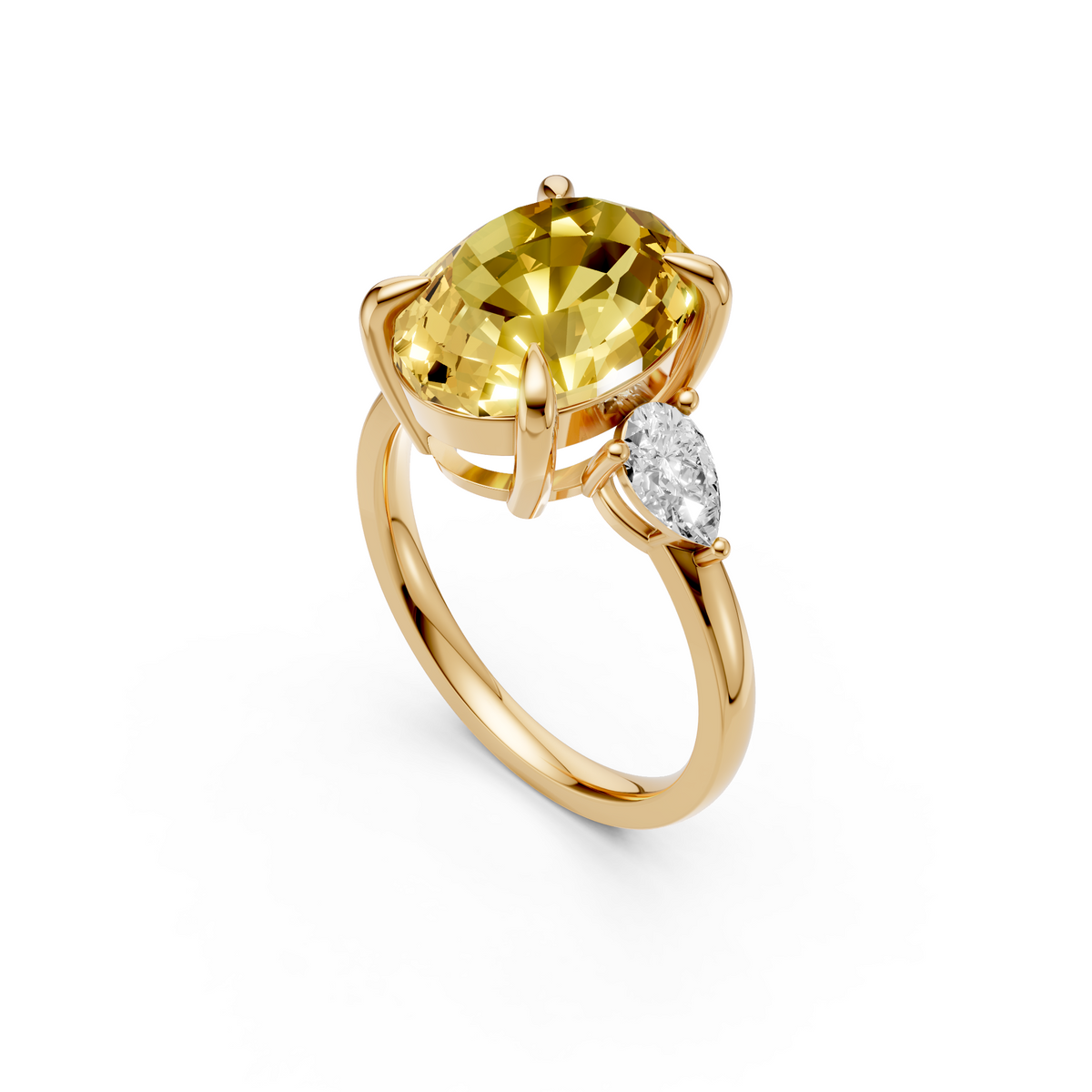 Valentina Yellow Diamond Oval and Pear Three Stone Engagement Ring