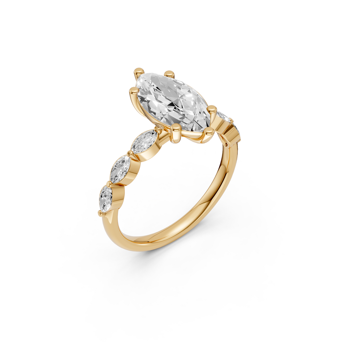 Sienna Marquise Diamond Solitaire Prong Set Engagement Ring in Gold