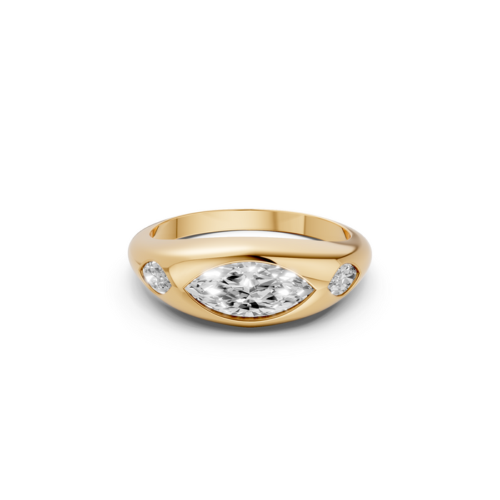 Marquise Cut Diamond Three Stone Ring in Solid Gold