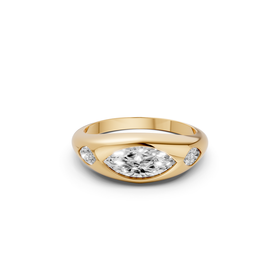 Marquise Cut Diamond Three Stone Ring in Solid Gold