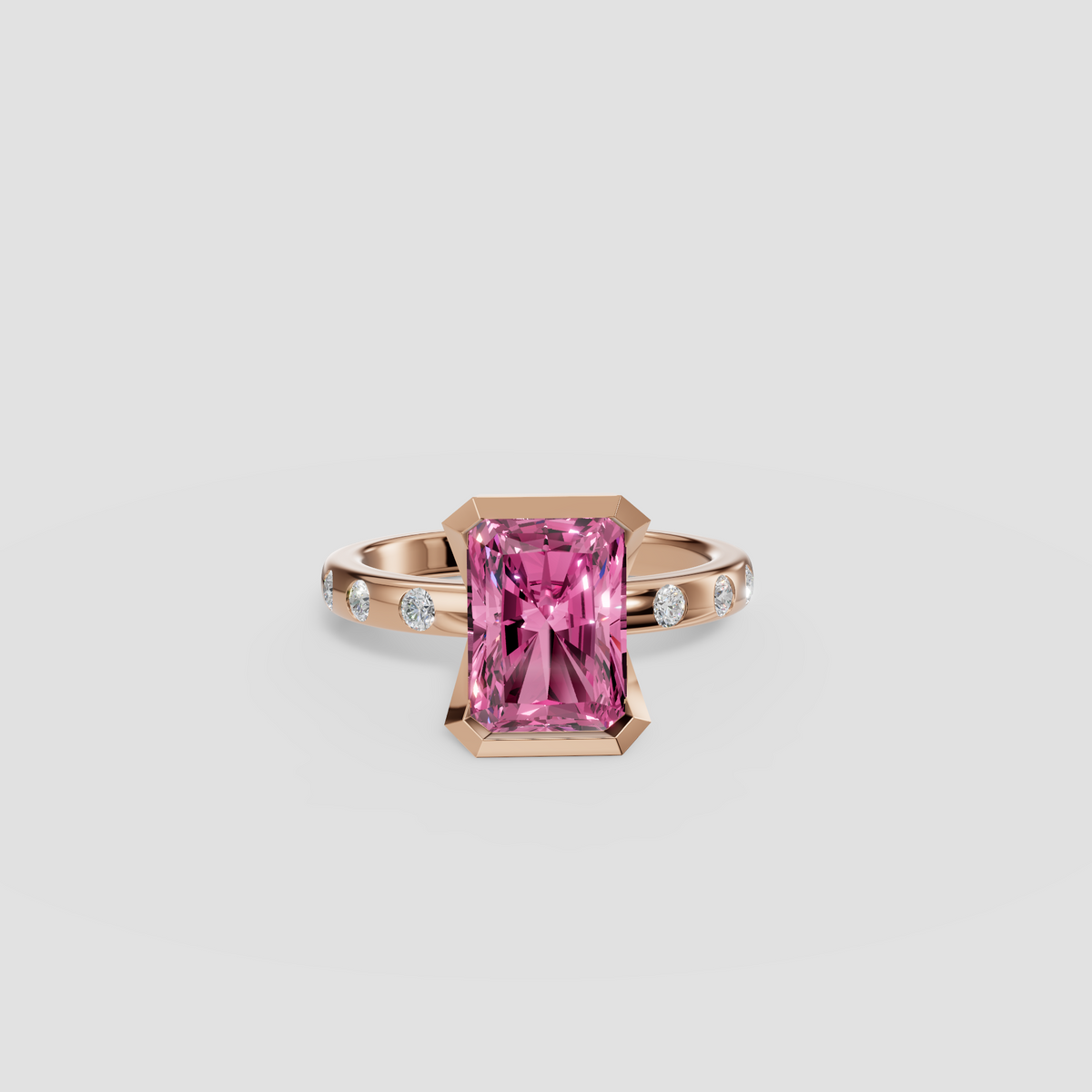 Peony Radiant Cut Pink Diamond Half Bezel Engagement Ring in 14K Gold
