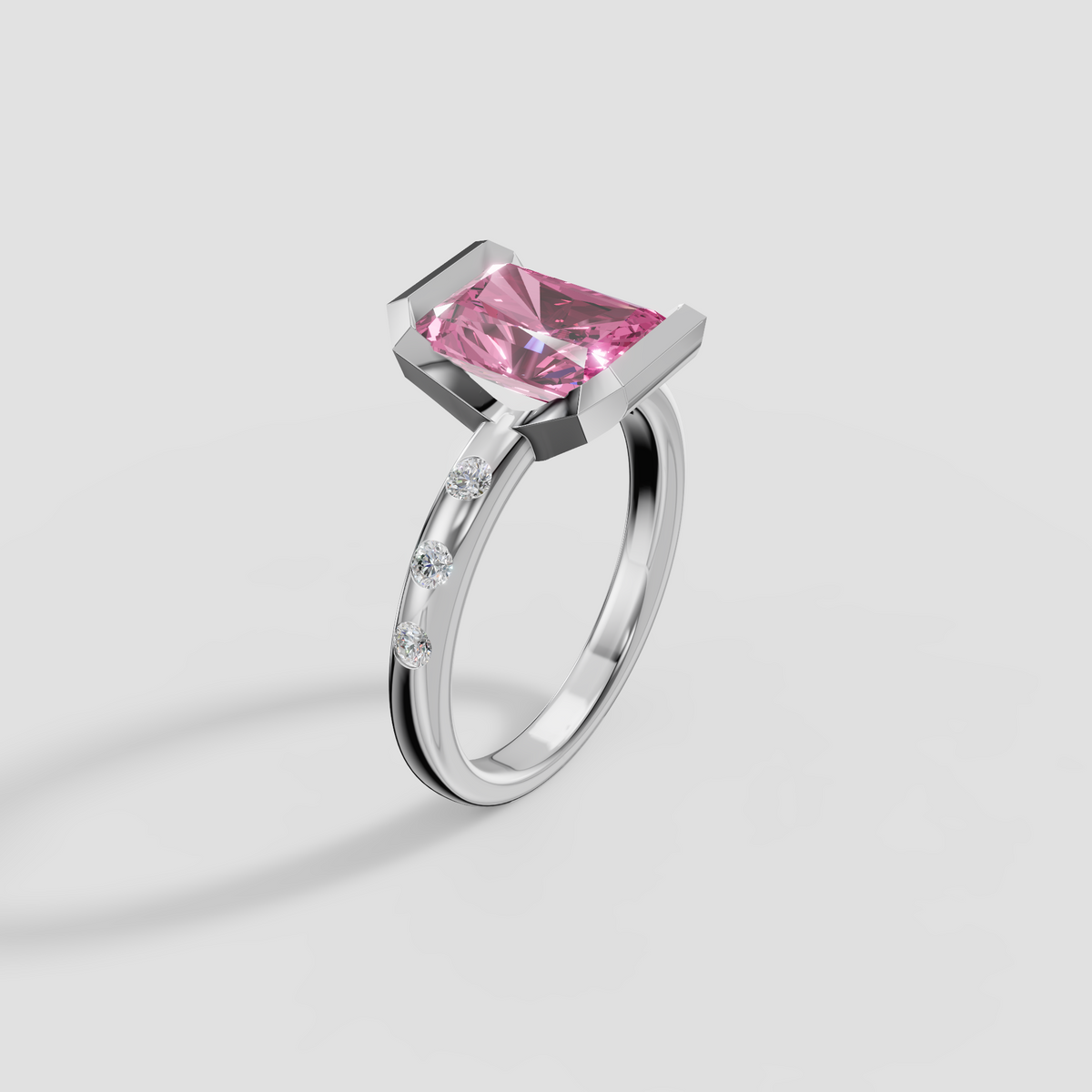 Peony Radiant Cut Pink Diamond Half Bezel Engagement Ring in 14K Gold