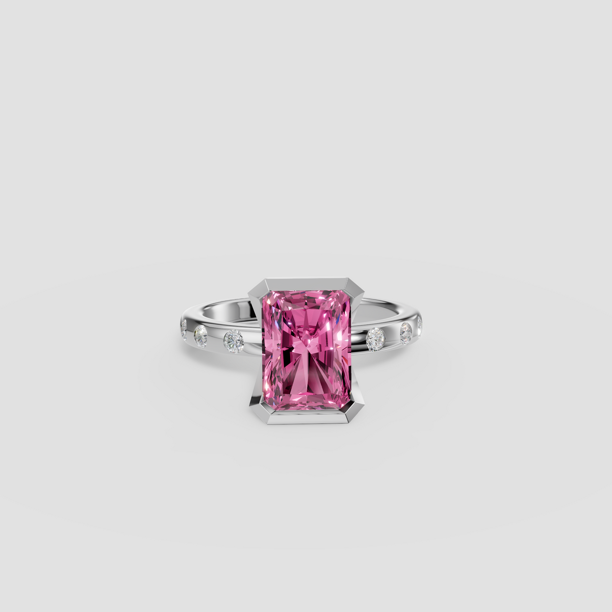 Peony Radiant Cut Pink Diamond Half Bezel Engagement Ring in 14K Gold