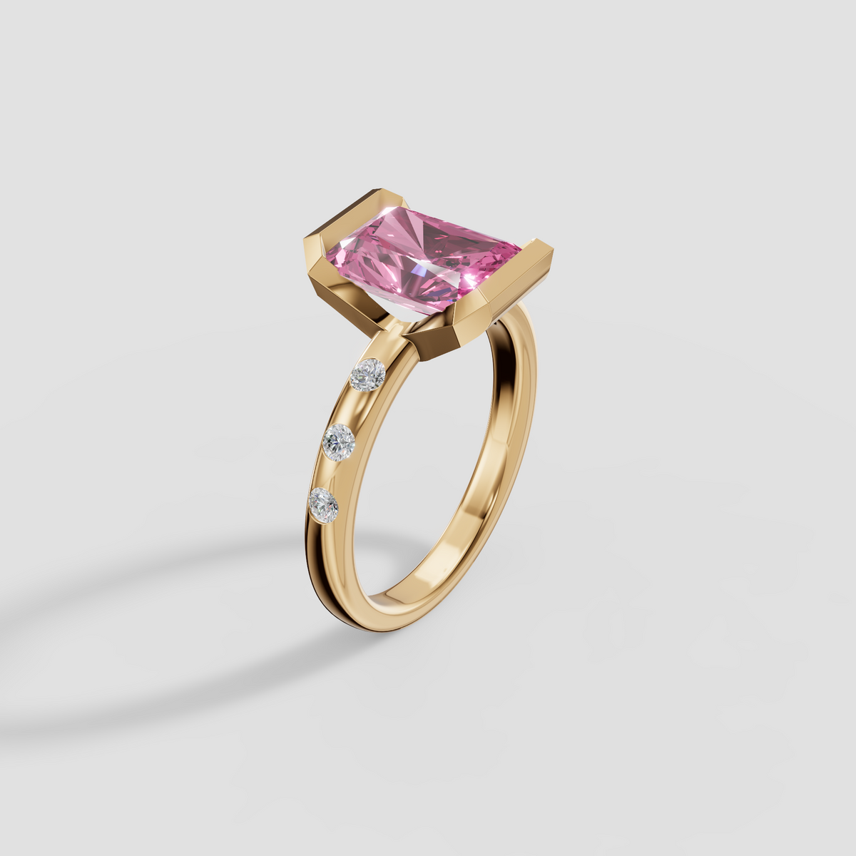 Peony Radiant Cut Pink Diamond Half Bezel Engagement Ring in 14K Gold