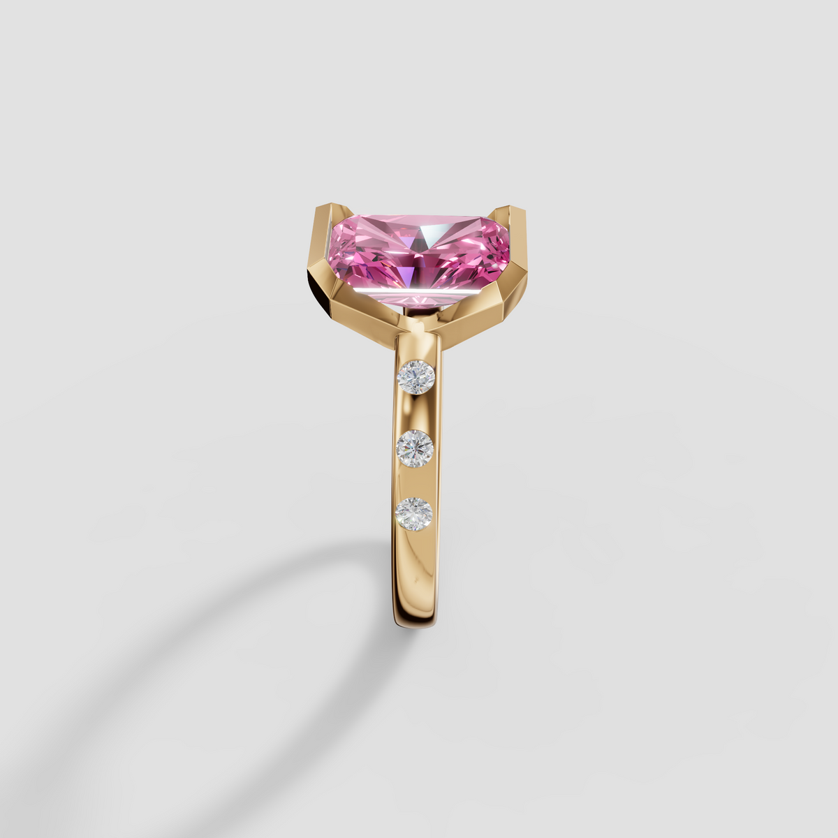 Peony Radiant Cut Pink Diamond Half Bezel Engagement Ring in 14K Gold