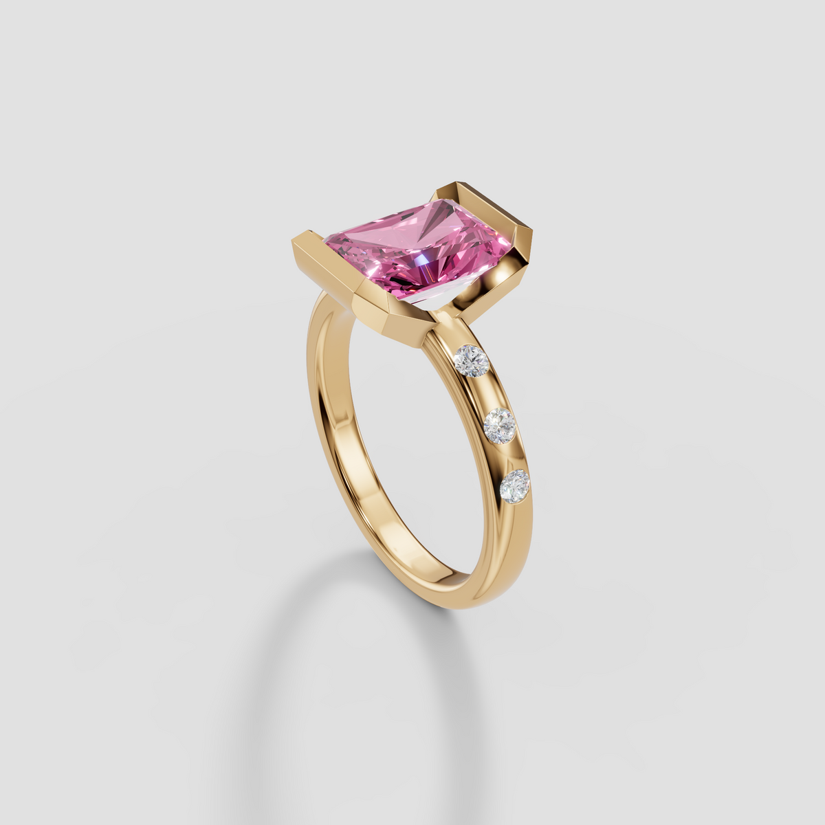 Peony Radiant Cut Pink Diamond Half Bezel Engagement Ring in 14K Gold