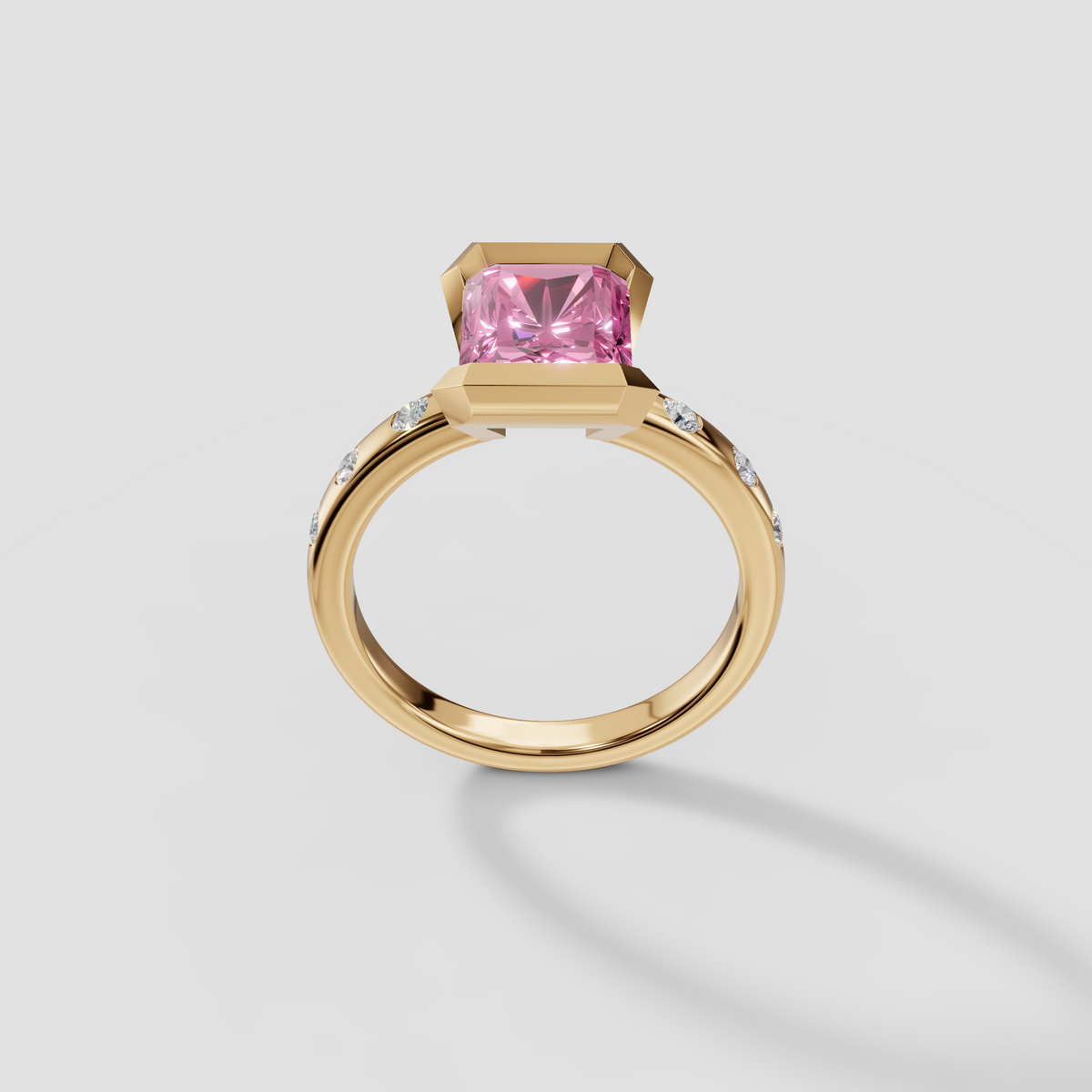 Peony Radiant Cut Pink Diamond Half Bezel Engagement Ring in 14K Gold