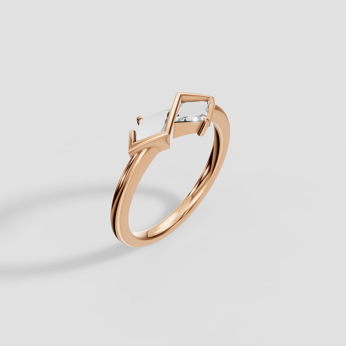 Geometric Kite Cut Diamond Bypass Ring in 14K Yellow Gold