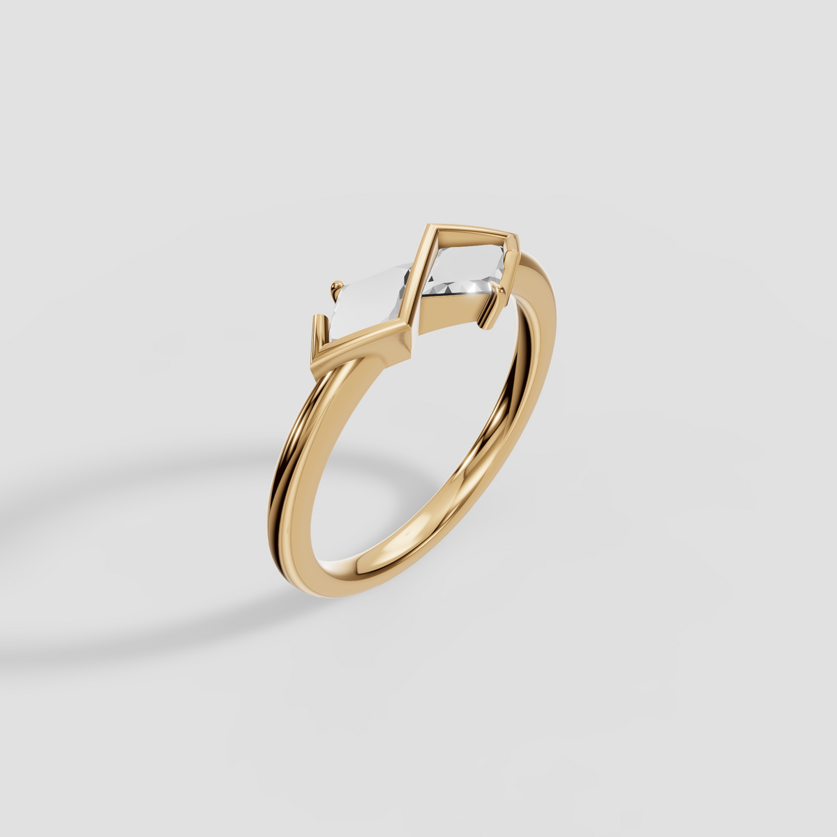 Geometric Kite Cut Diamond Bypass Ring in 14K Yellow Gold