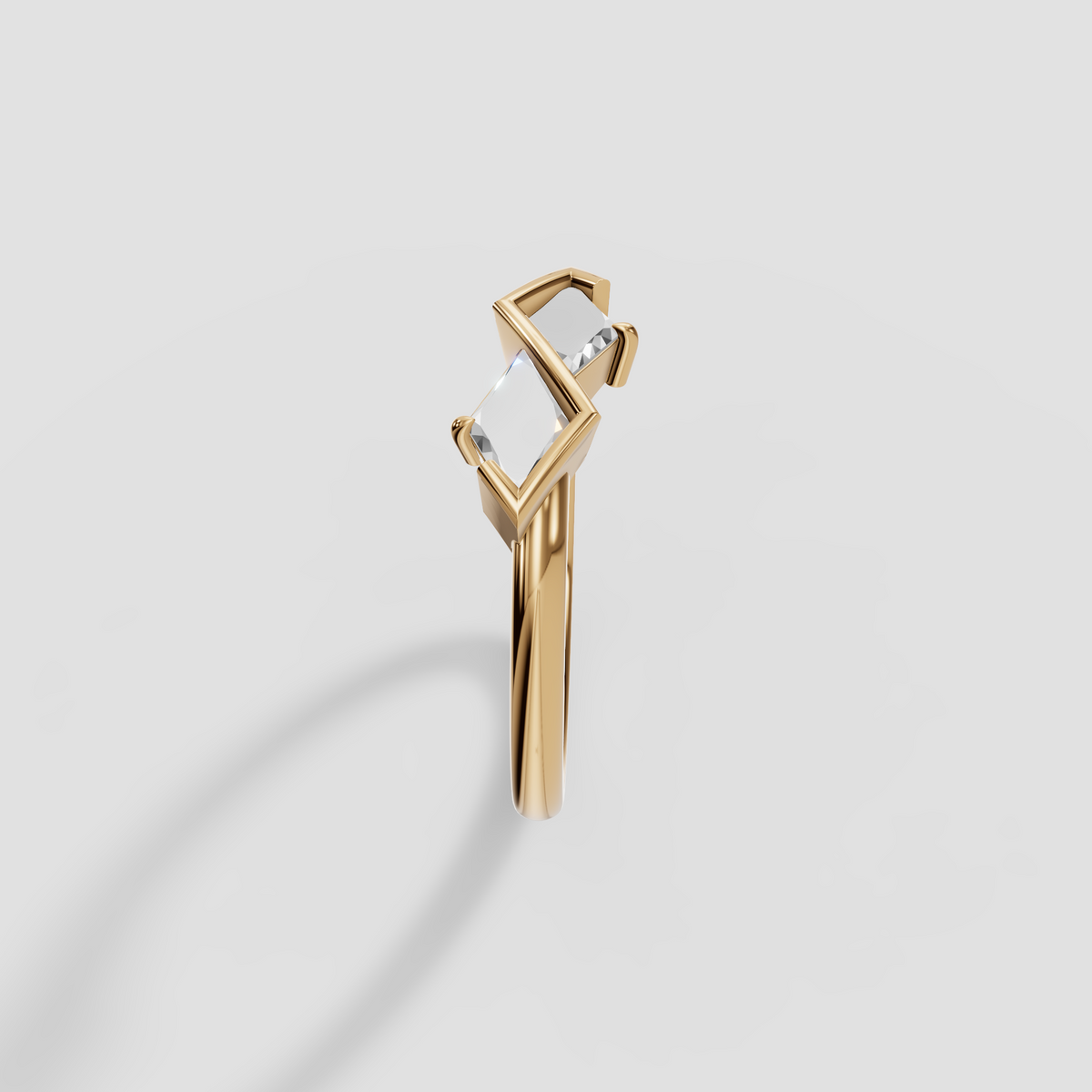 Geometric Kite Cut Diamond Bypass Ring in 14K Yellow Gold