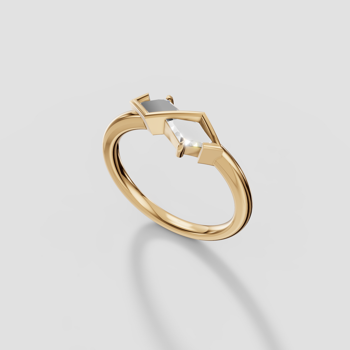 Geometric Kite Cut Diamond Bypass Ring in 14K Yellow Gold