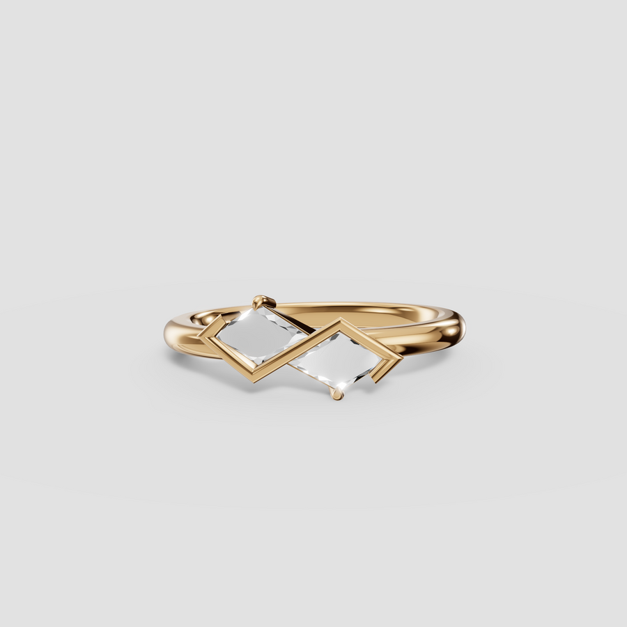 Geometric Kite Cut Diamond Bypass Ring in 14K Yellow Gold