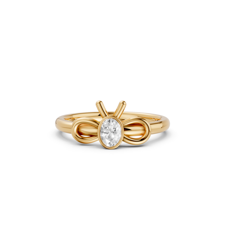 Bella Oval Diamond Bezel Bow Wedding Band in 14K Gold