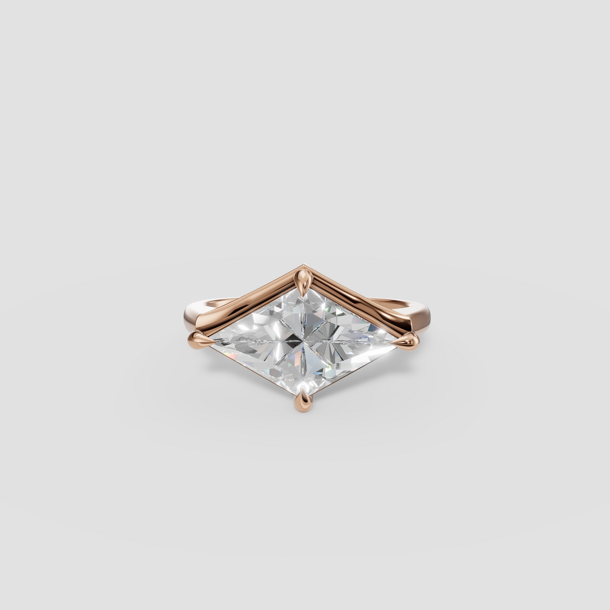East-West Kite Cut Diamond Statement Ring in 14K Gold