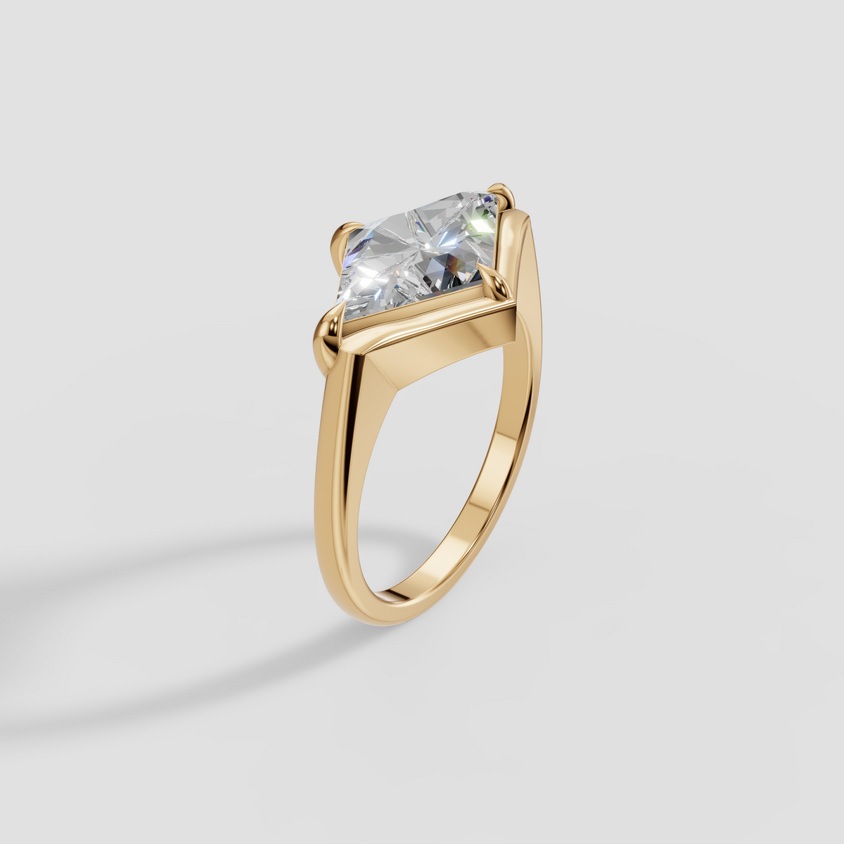 East-West Kite Cut Diamond Statement Ring in 14K Gold