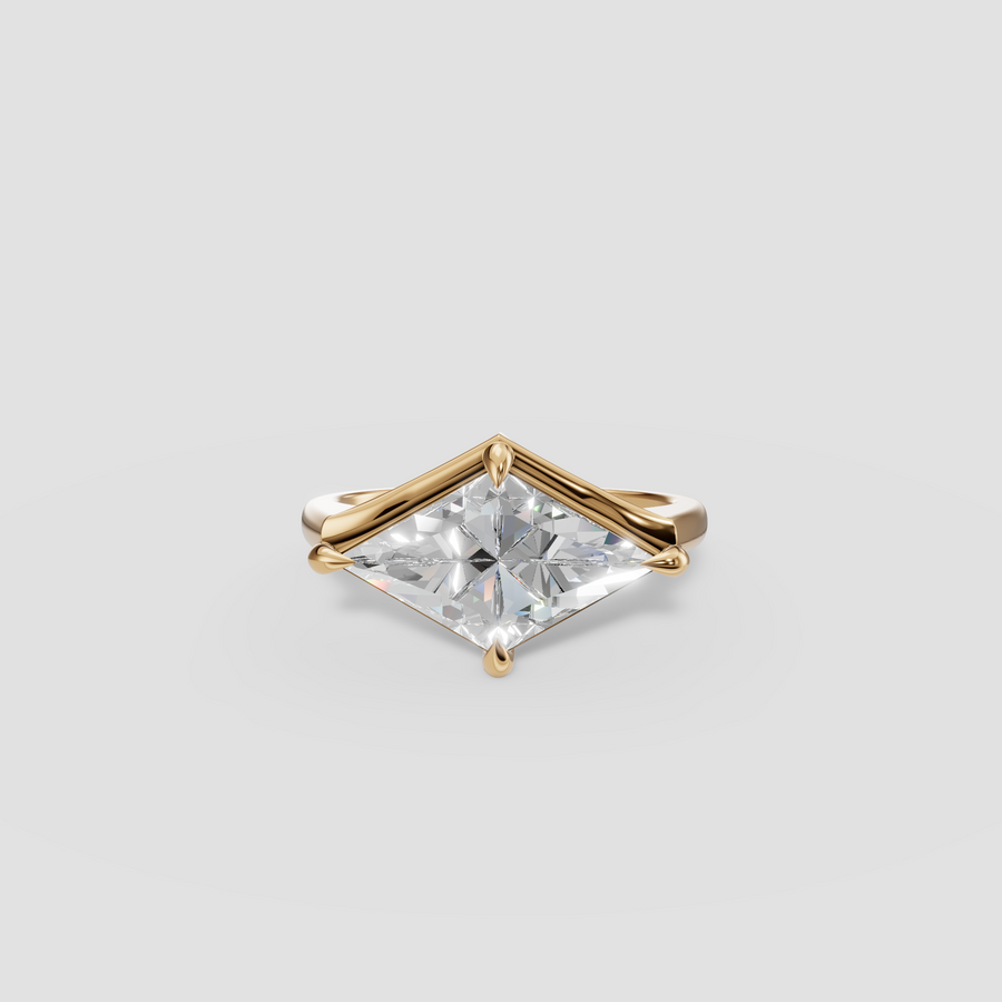 East-West Kite Cut Diamond Statement Ring in 14K Gold