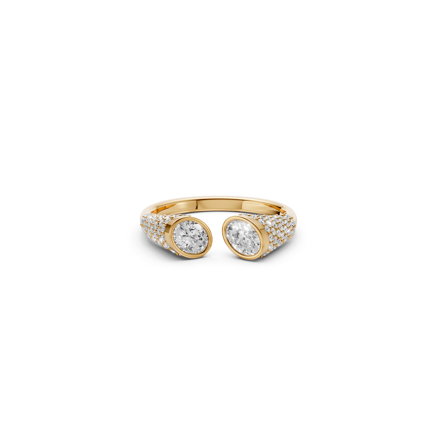 Zora Oval Diamond Open Bypass Ring with Pavé Accents