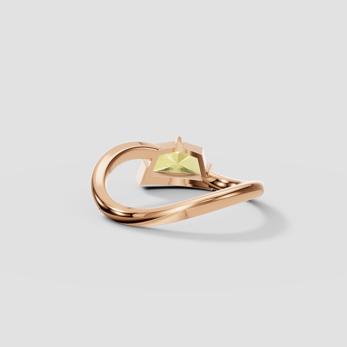 Yellow Pentagonal Step Cut Diamond With Crossover Engagement Band