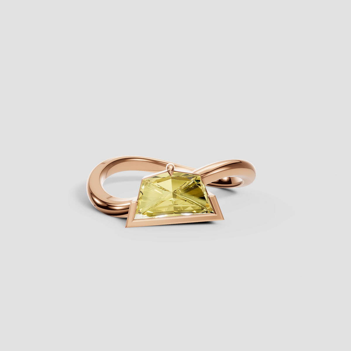 Yellow Pentagonal Step Cut Diamond With Crossover Engagement Band