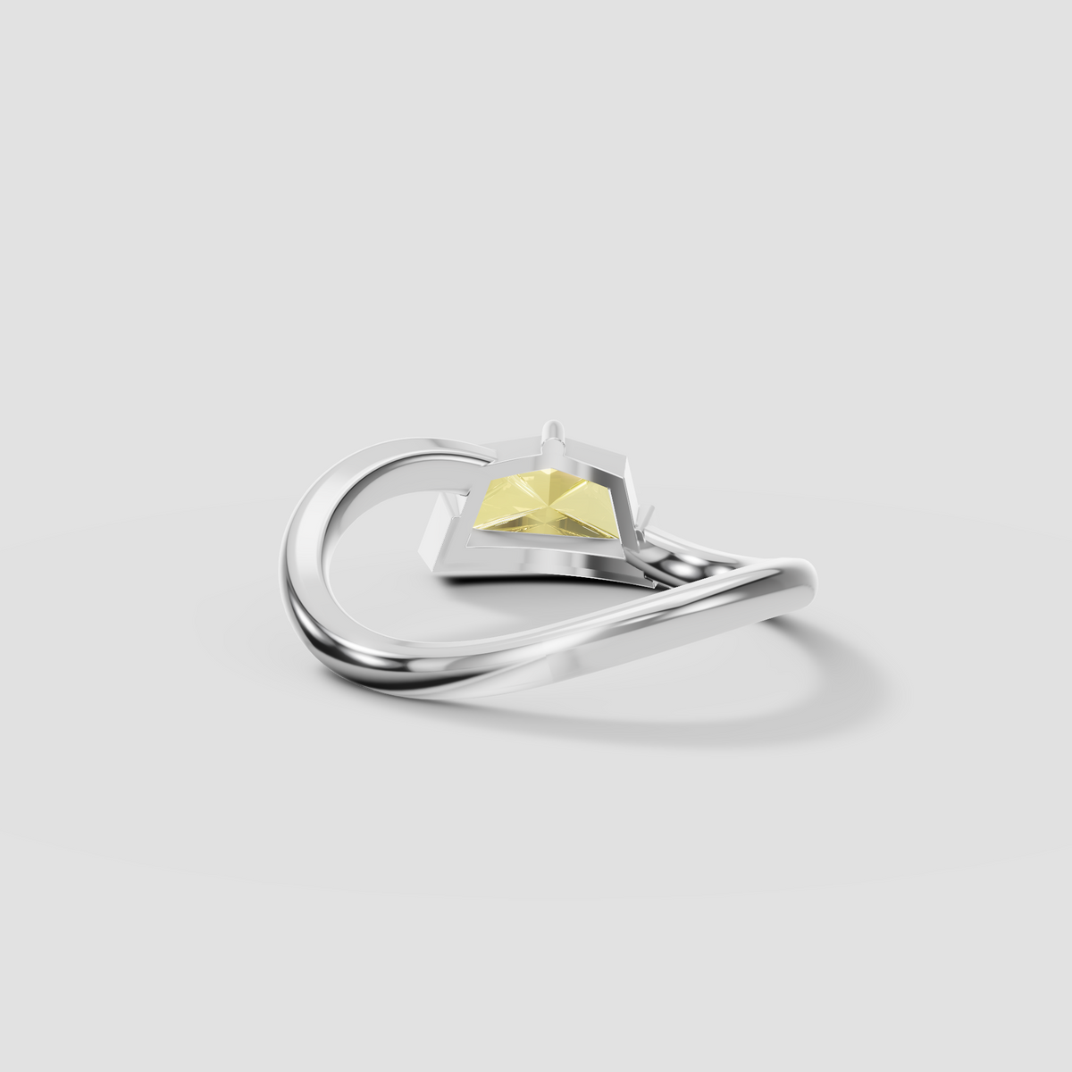 Yellow Pentagonal Step Cut Diamond With Crossover Engagement Band