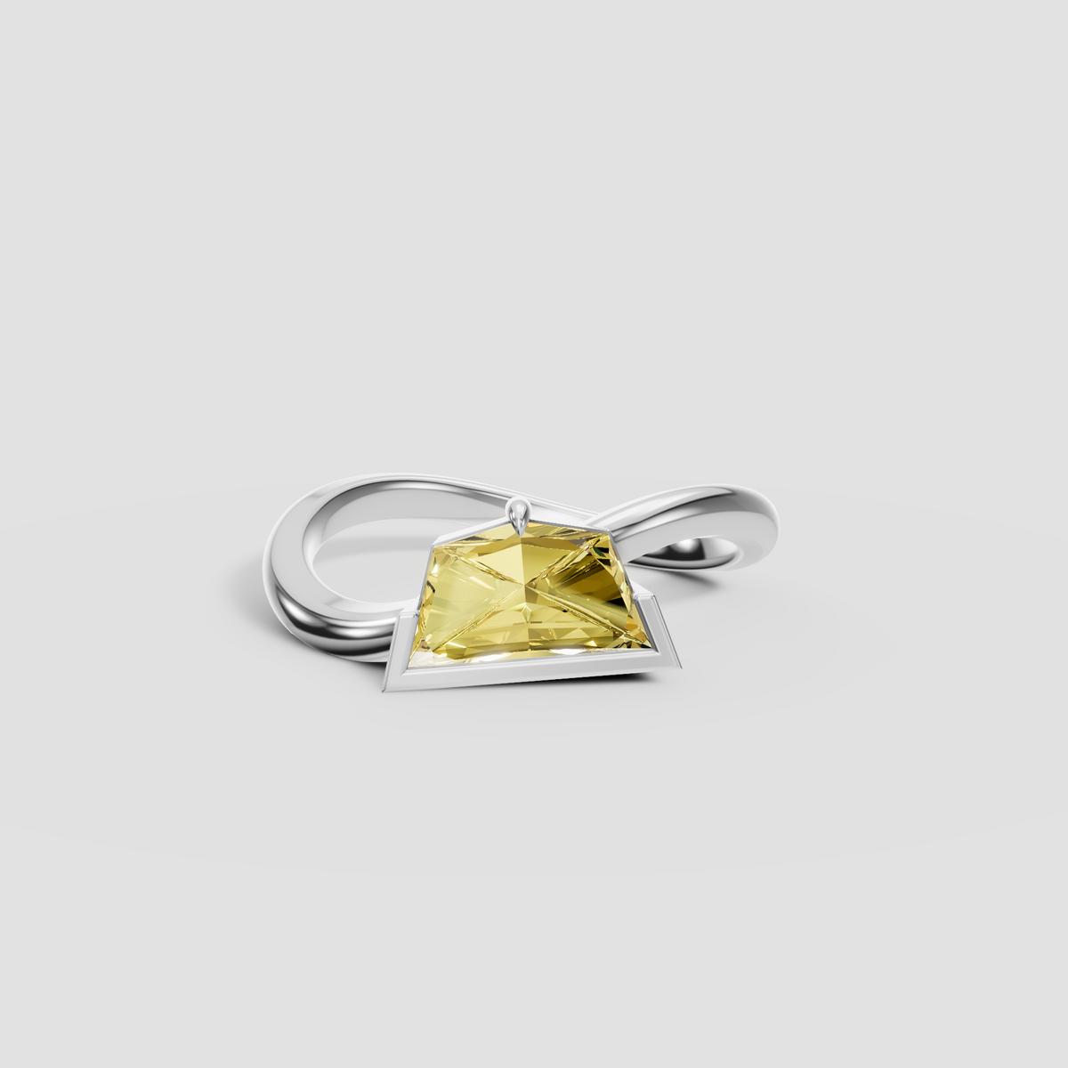 Yellow Pentagonal Step Cut Diamond With Crossover Engagement Band
