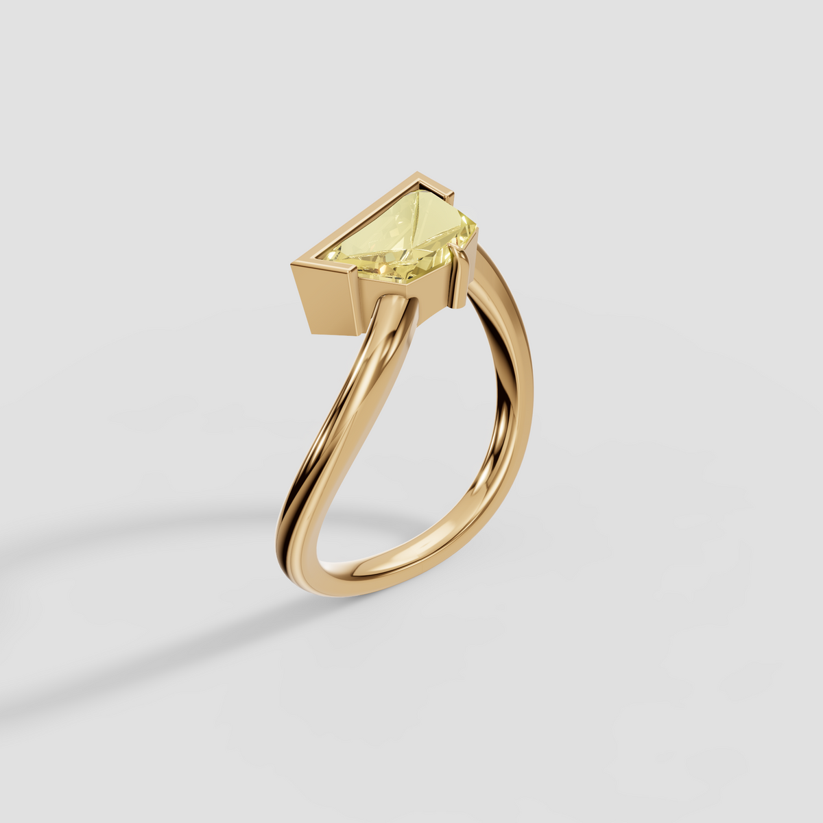 Yellow Pentagonal Step Cut Diamond With Crossover Engagement Band