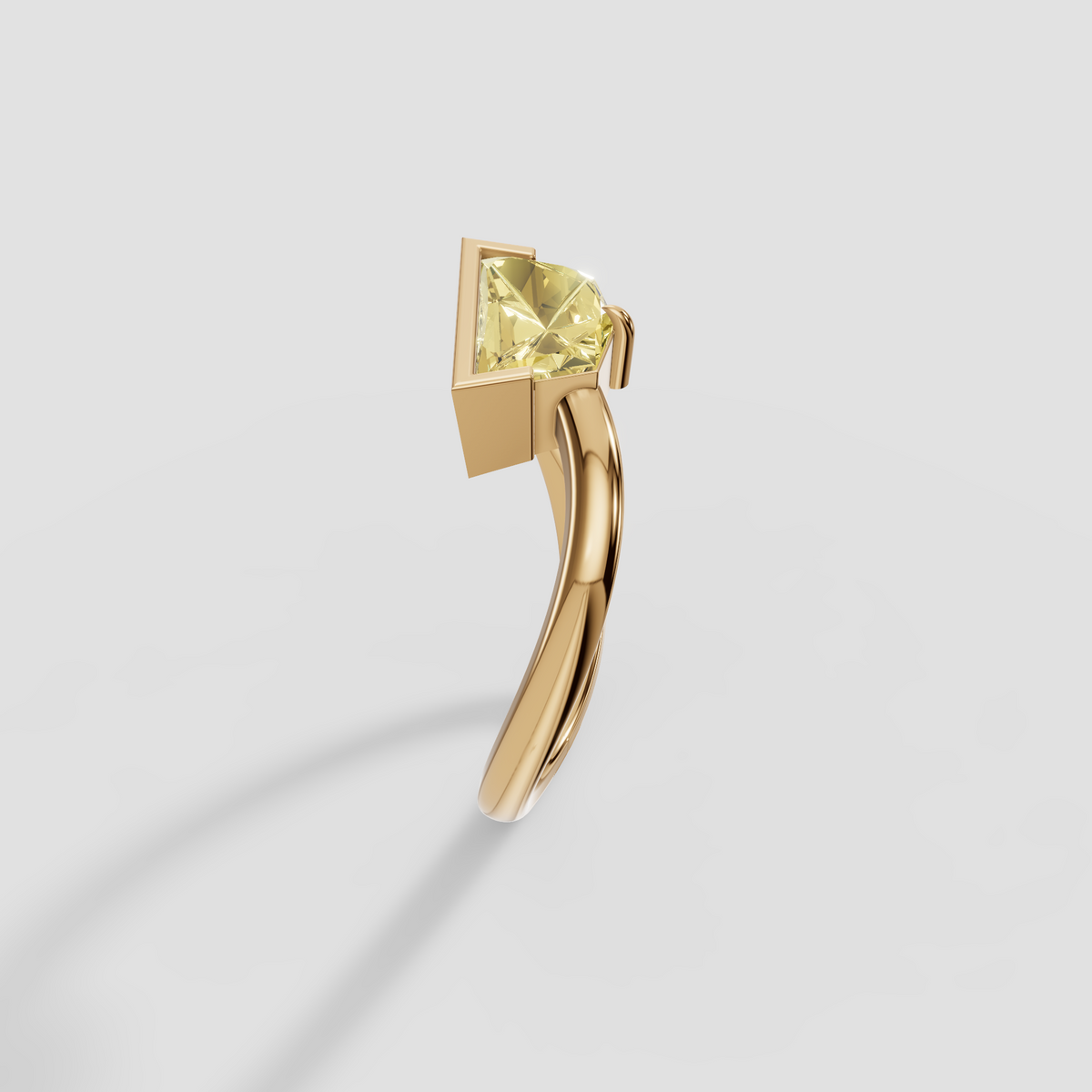 Yellow Pentagonal Step Cut Diamond With Crossover Engagement Band