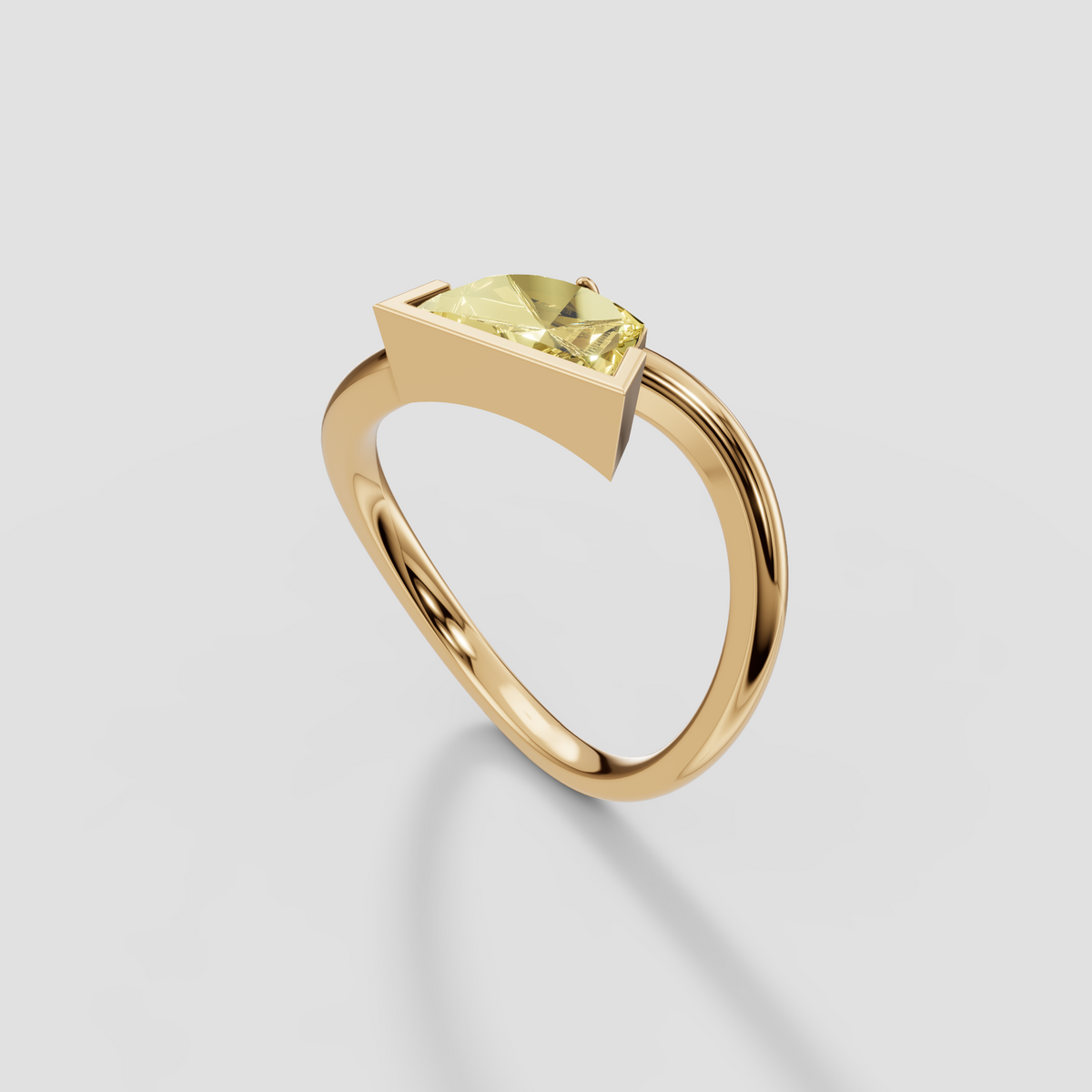 Yellow Pentagonal Step Cut Diamond With Crossover Engagement Band