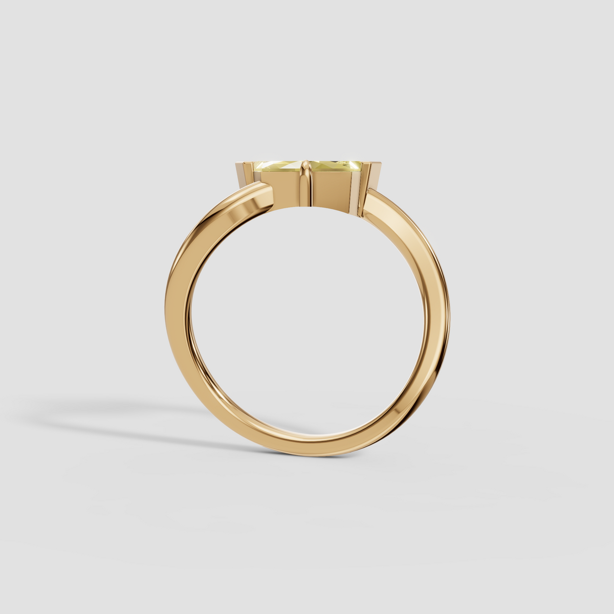 Yellow Pentagonal Step Cut Diamond With Crossover Engagement Band