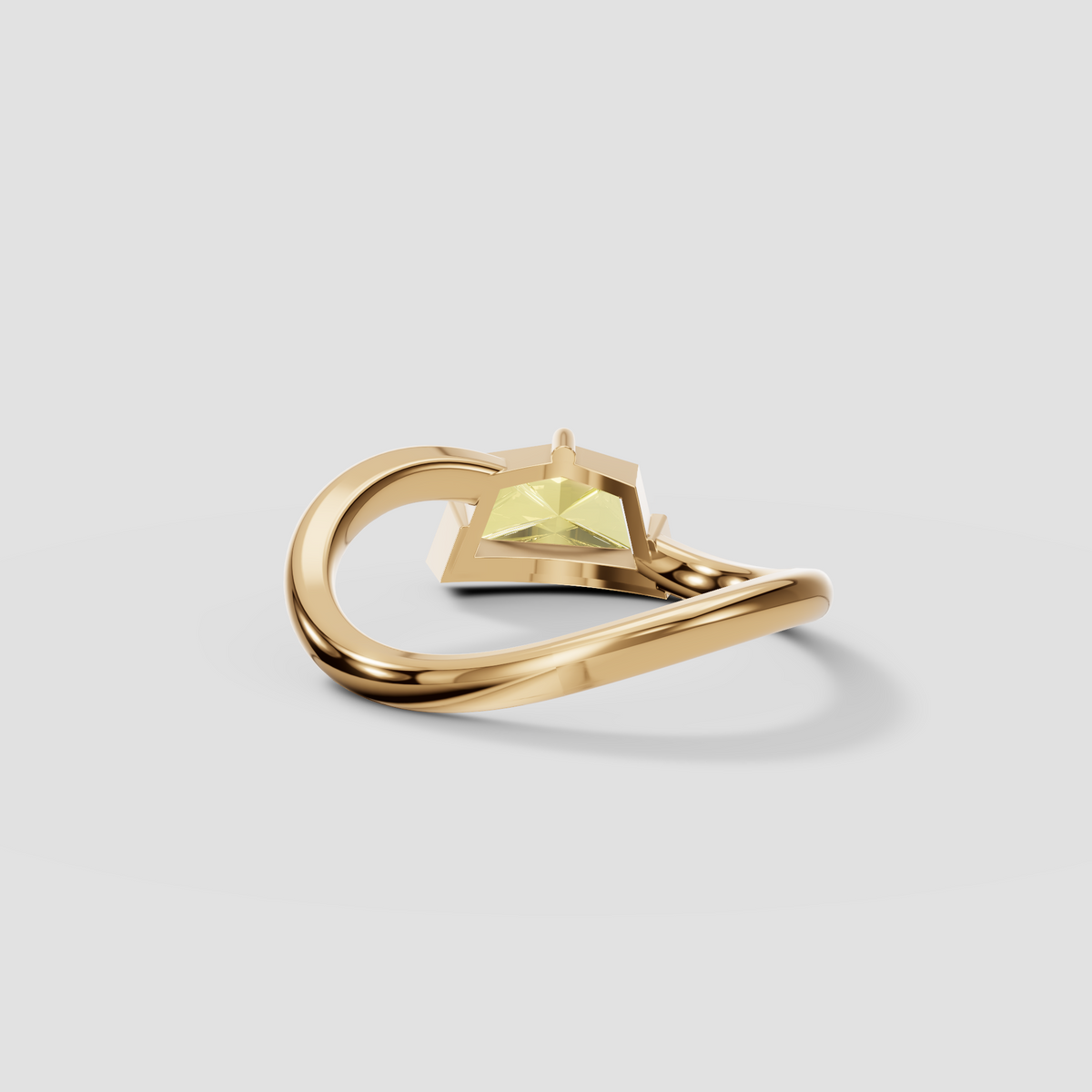 Yellow Pentagonal Step Cut Diamond With Crossover Engagement Band