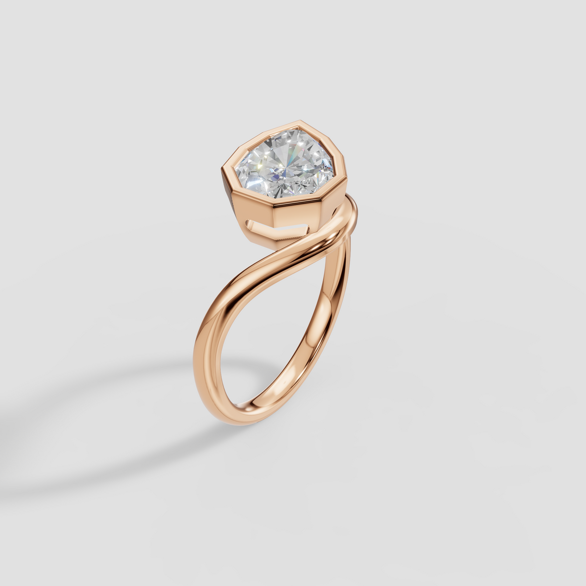 Geometric Shield Cut Diamond Bezel Engagement Ring in Solid Gold