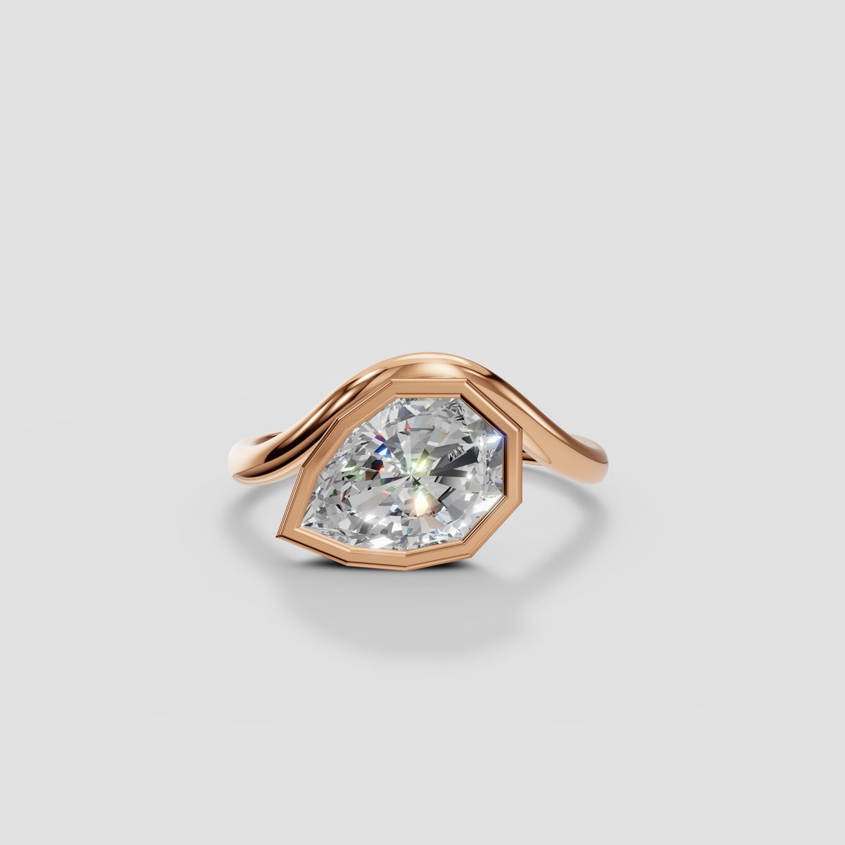 Geometric Shield Cut Diamond Bezel Engagement Ring in Solid Gold