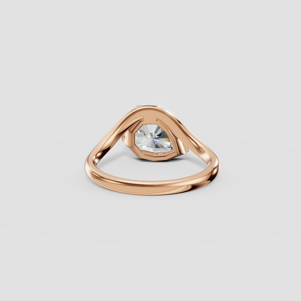 Geometric Shield Cut Diamond Bezel Engagement Ring in Solid Gold